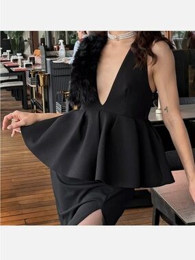 Zara Black Peplum V-Neck Top